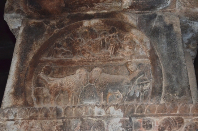 Depiction of a ram fight at Pattadakal from the 8th century A.D.